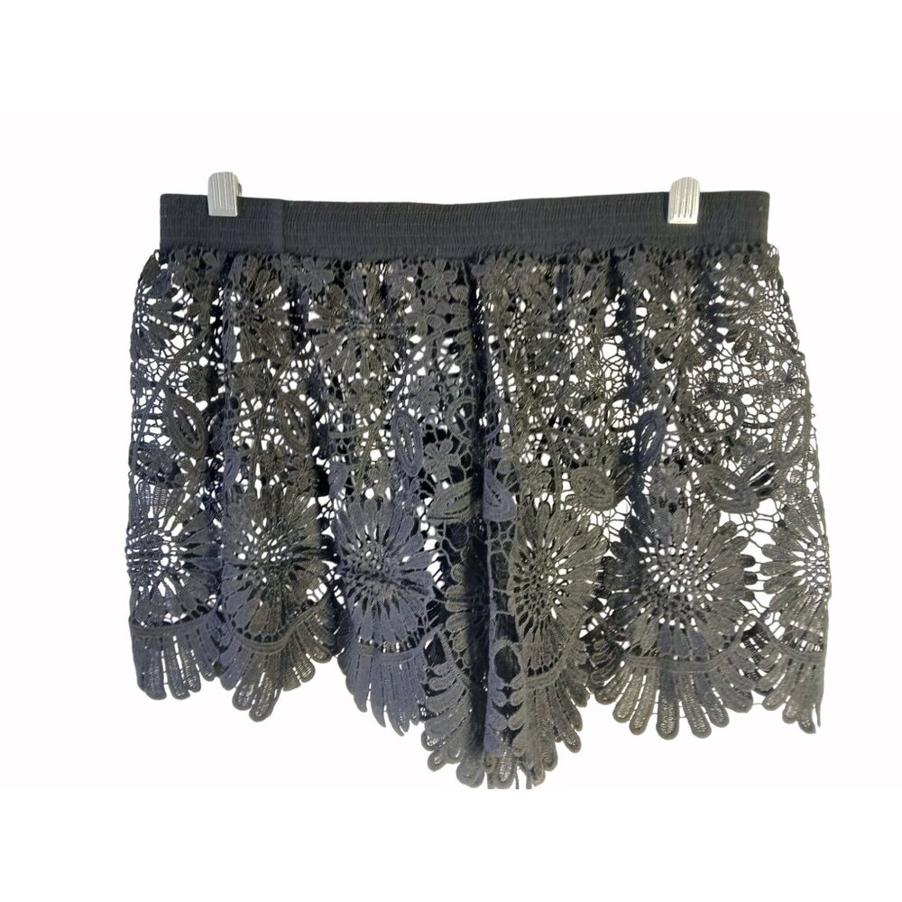Jessica Simpson Black Lace Shorts Sheer L Elastic Waist Scalloped Fringe Swing - Picture 6 of 15
